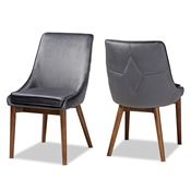 Baxton Studio Gilmore Modern and Contemporary Grey Velvet Fabric Upholstered and Walnut Brown Finished Wood 2-Piece Dining Chair Set